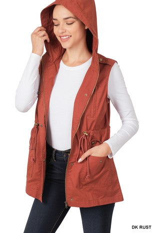 Drawstring Waist Military Hoodie Vest