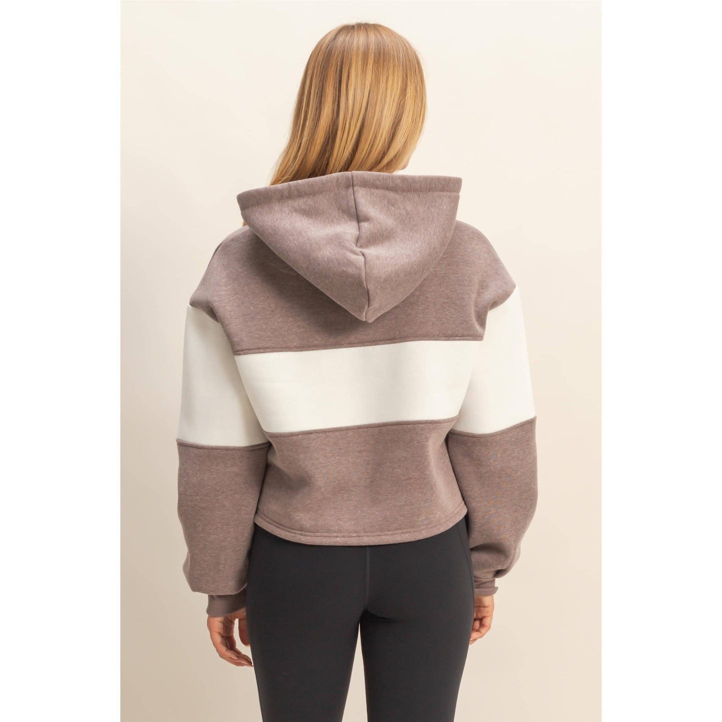 Colorblock Cropped Hoodie: WALNUT / S-M-L(2-2-2)
