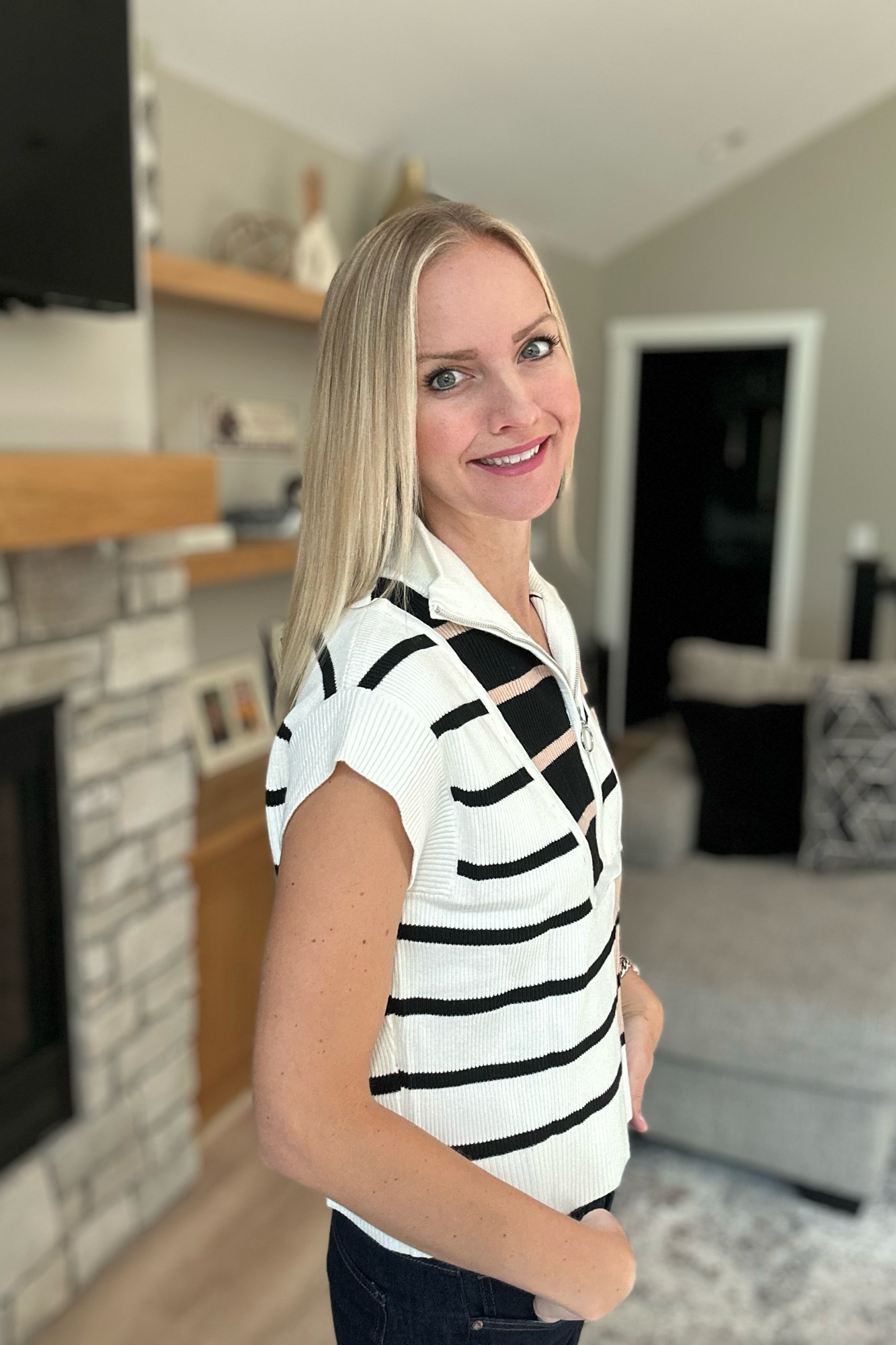 Lonely Traveler Striped Quarter Zip Vest in White