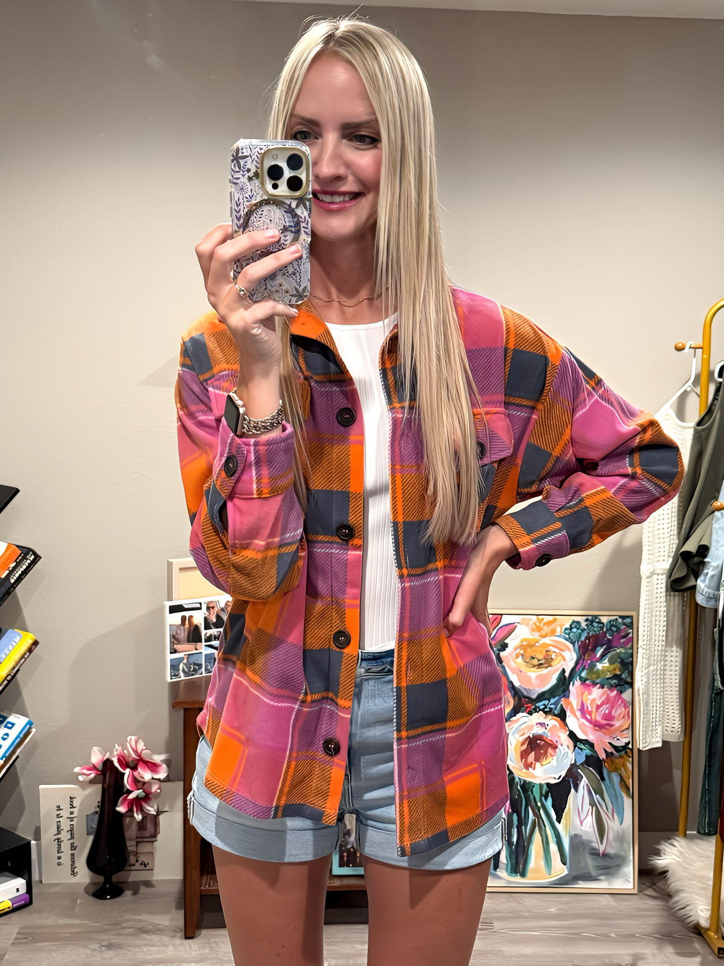 Polar Fleece Plaid Shacket With Pocket