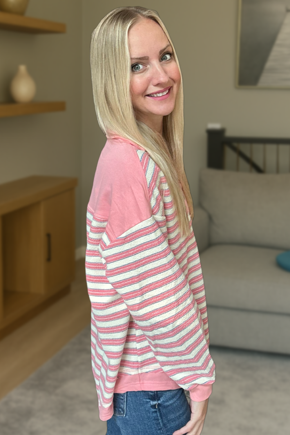 Collared Button Drop Shoulder Oversized Blouse