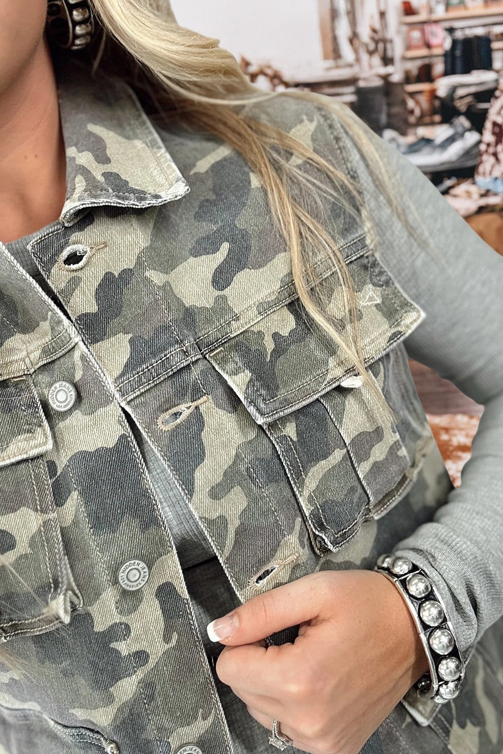 Button Cargo Pocket Button Down Denim Vest
