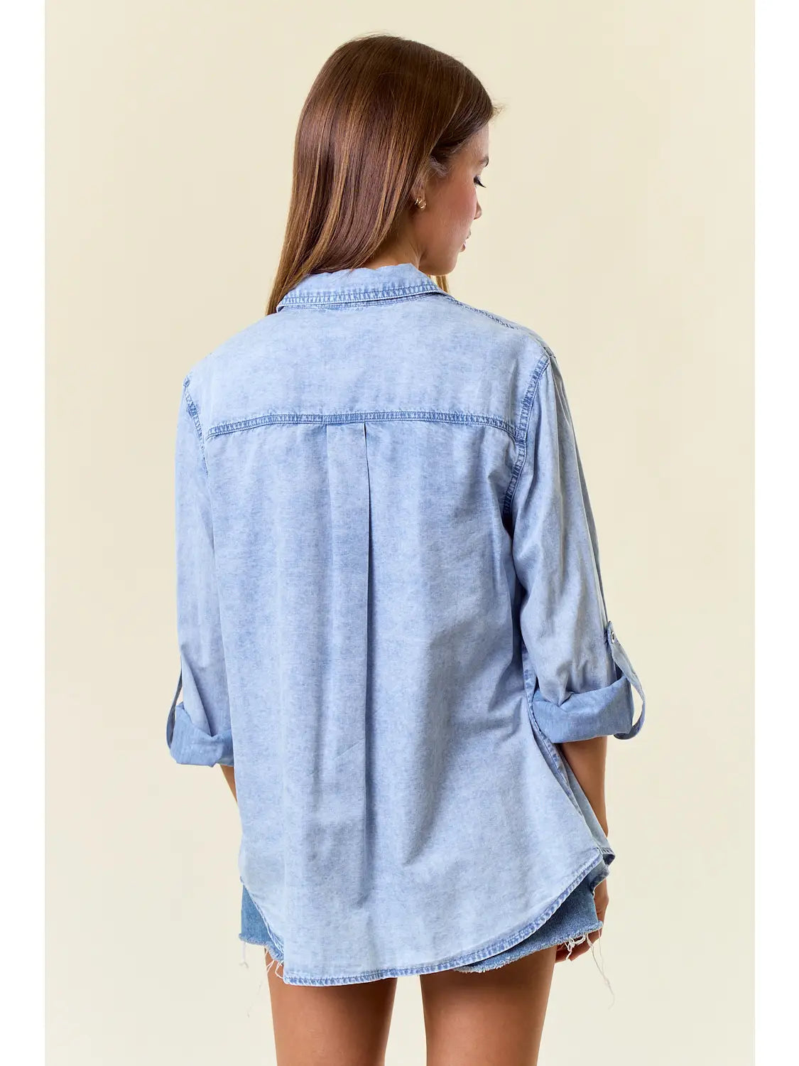 Chambray Button Down Shirt with Roll Up Sleeve