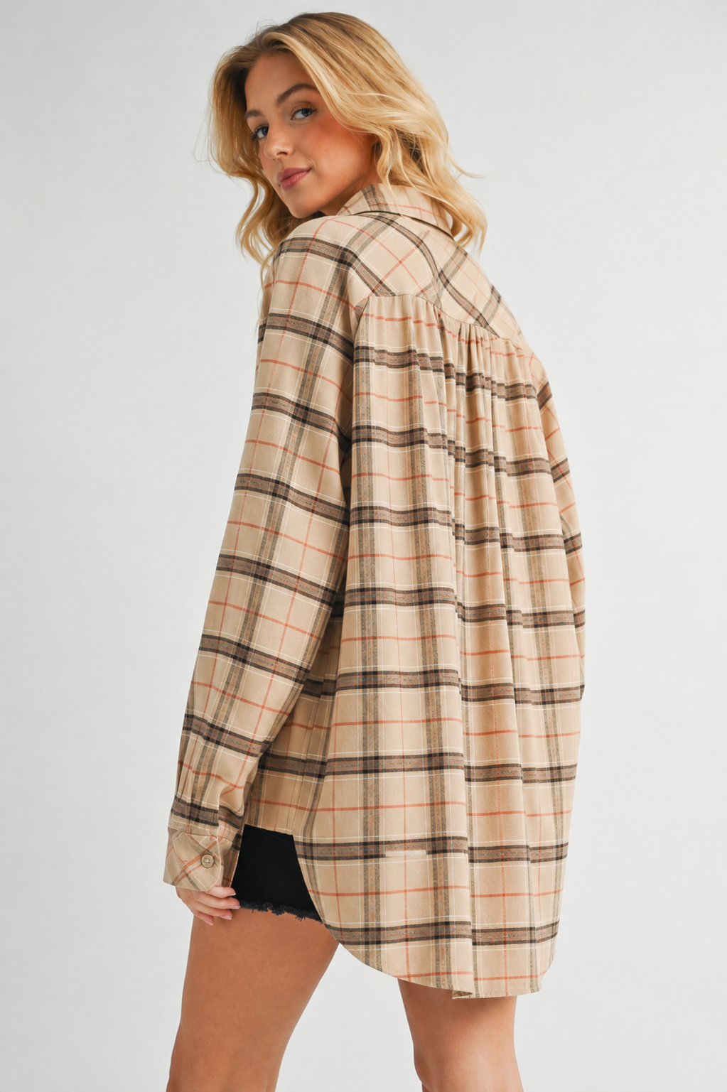 8375EN Abri Plaid Flannel Shirt 1: Latte / Contemporary