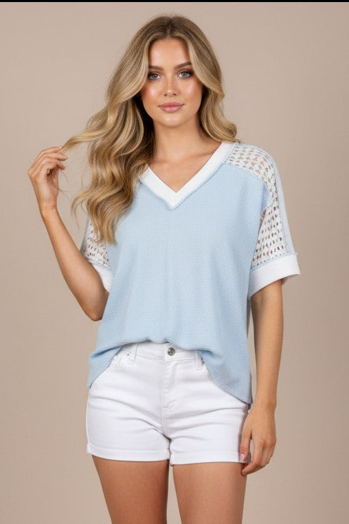 MULTIPLE COLORS: Eyelet Dream Contrast Knit Top