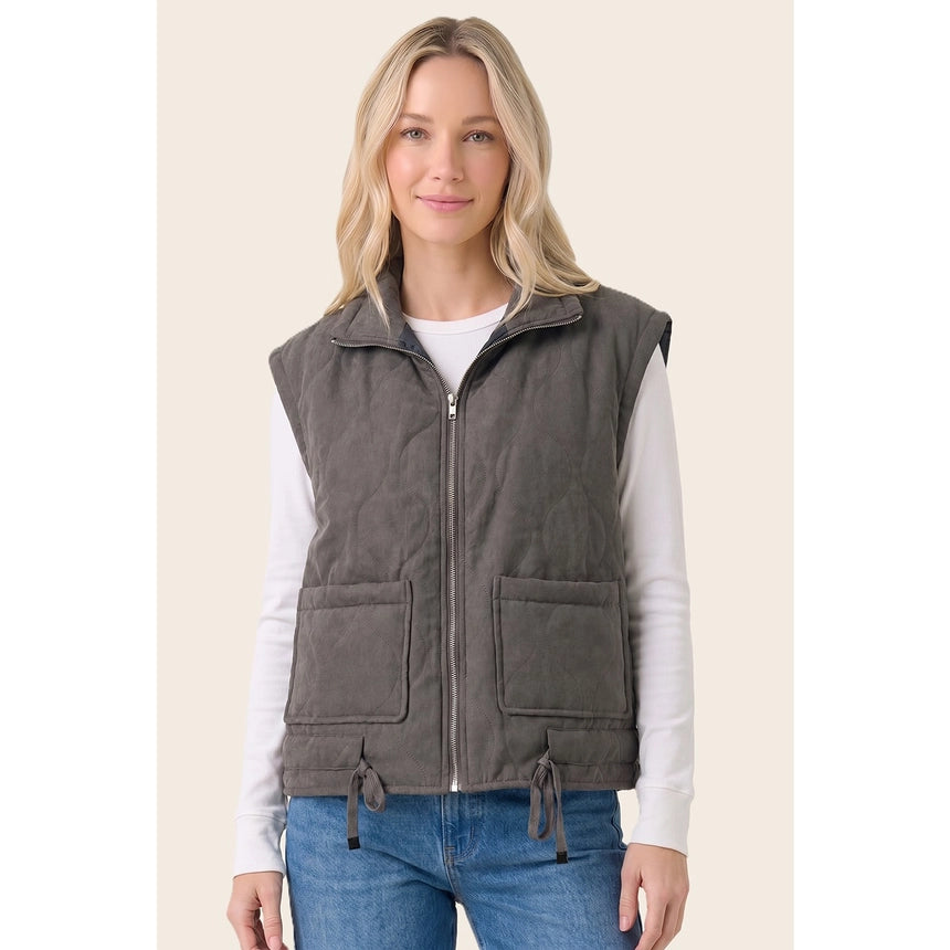 Quilted Oversized Puffer Vest - Charcoal
