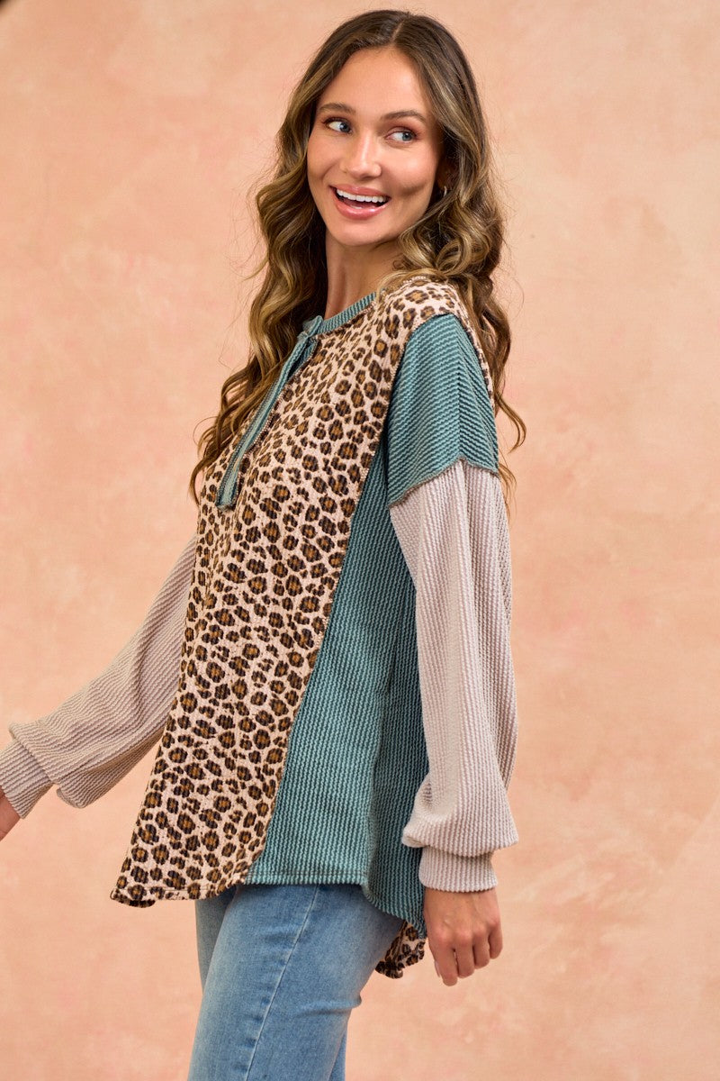 Taupe My Dear Animal Colorblock Top