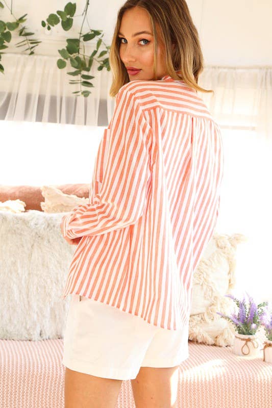 Striped 100% Cotton Collared Shirt Top