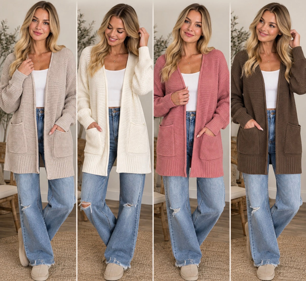 PREORDER: Low Gauge Waffle Open Cardigan Sweater