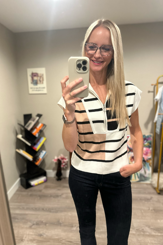 Lonely Traveler Striped Quarter Zip Vest in White