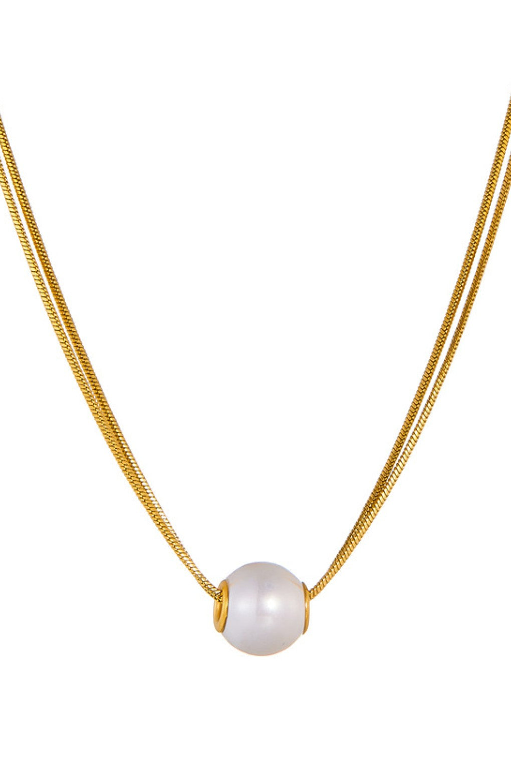 18k Gold Plated Waterproof Stainless Steel Pearl Necklace Round