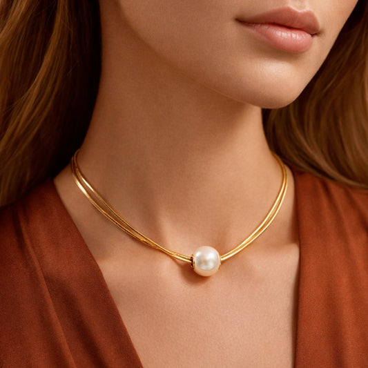 18k Gold Plated Waterproof Stainless Steel Pearl Necklace Round