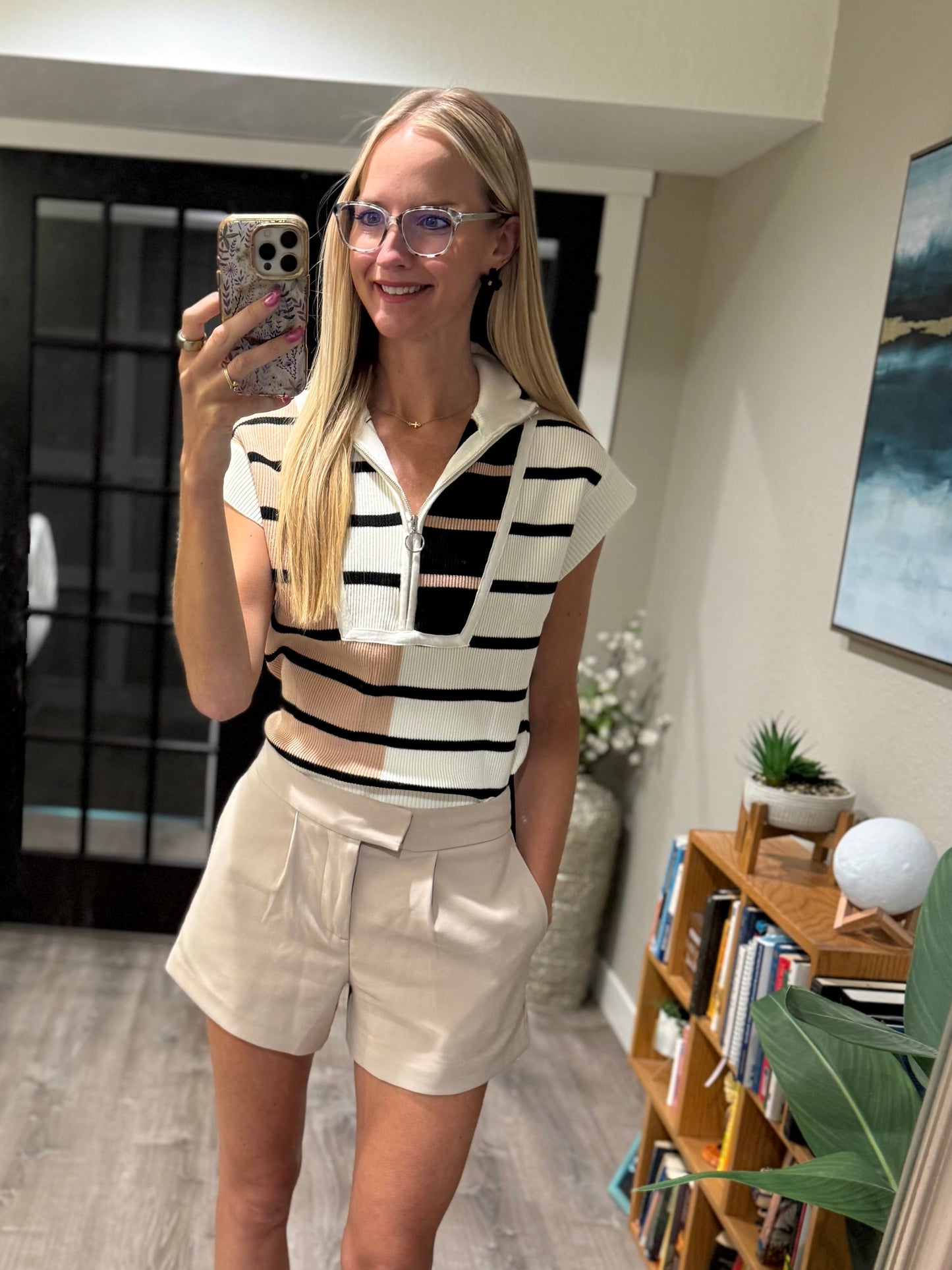 Lonely Traveler Striped Quarter Zip Vest in White