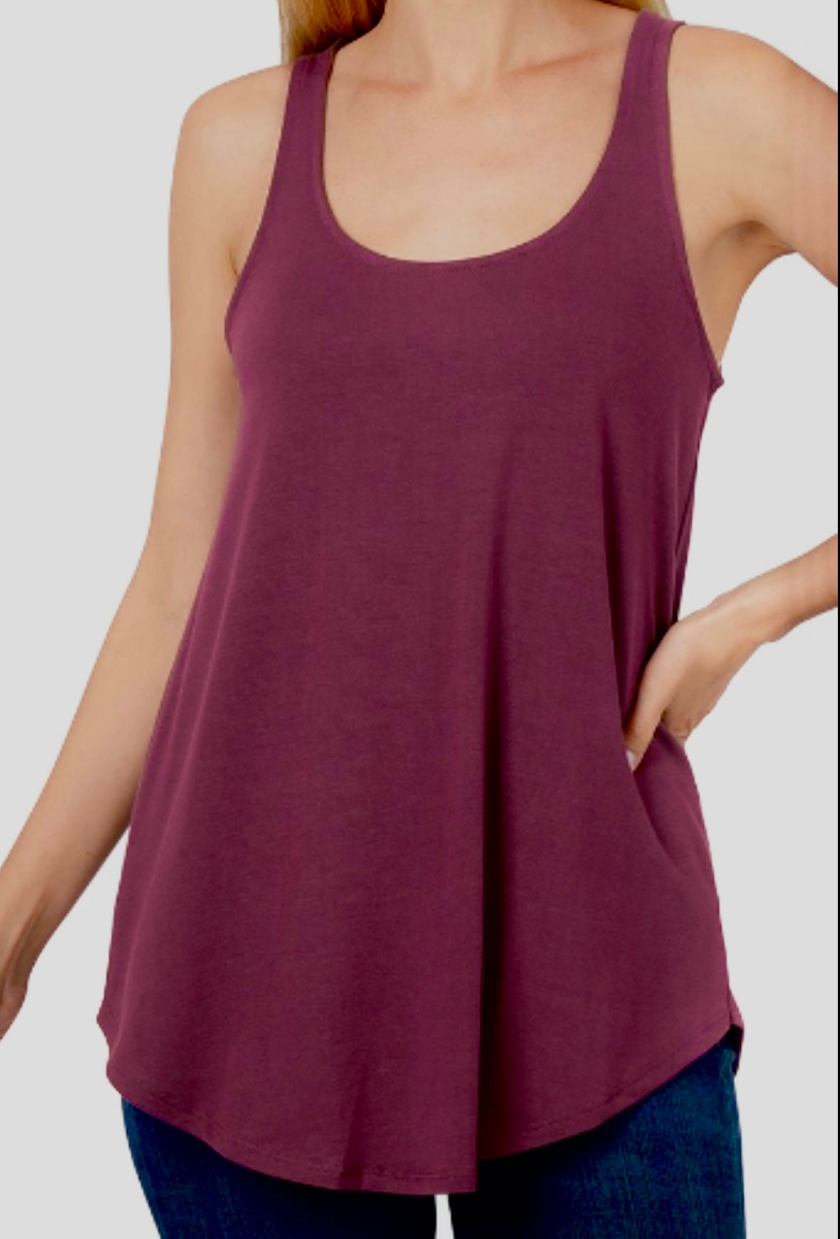 Eggplant Purple Round Neck Tank Top