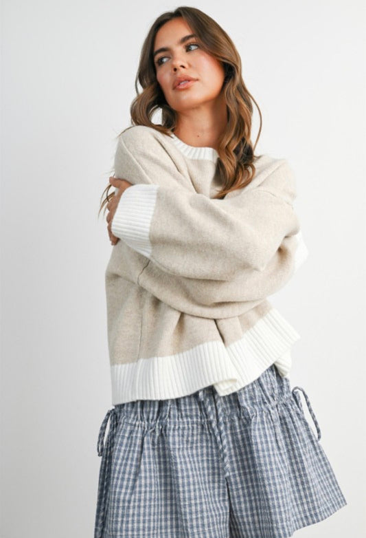 Cozy Contrast Trim Sweater - PREORDER