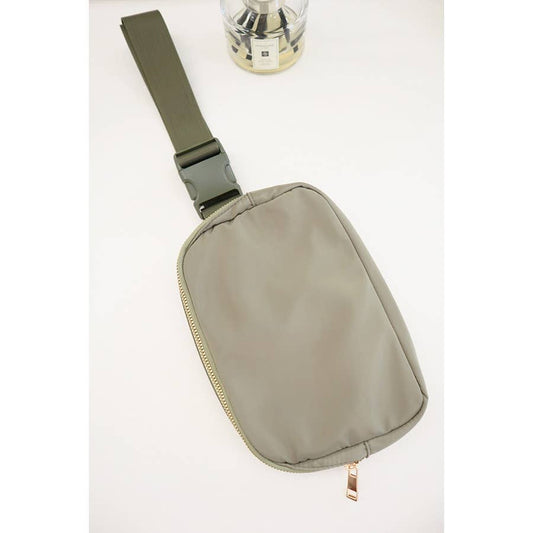 Solid Color Crossbody Fanny Pack Belt Bag: OLIVE / ONE