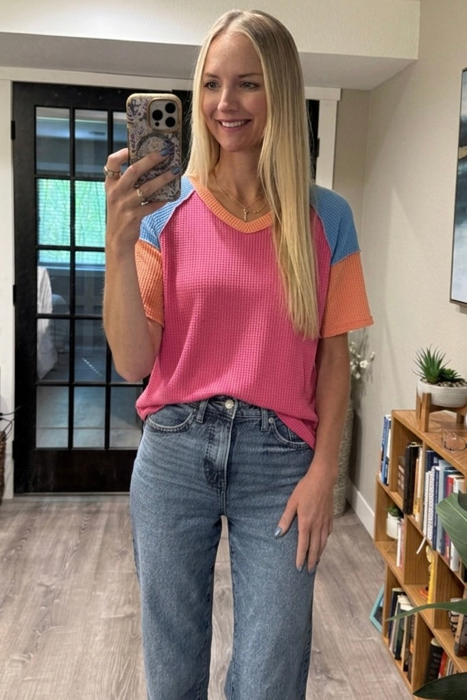 Textured Tones Color Block Top