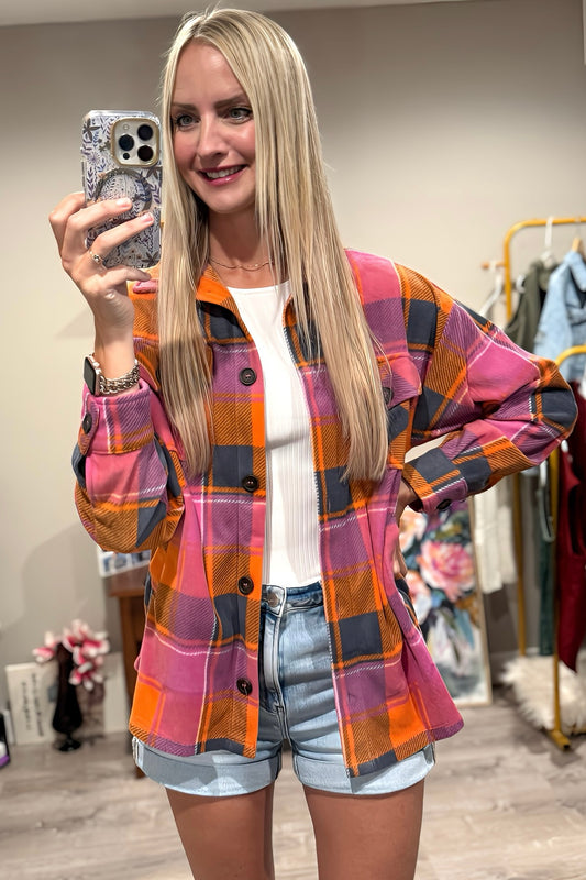 Polar Fleece Plaid Shacket With Pocket