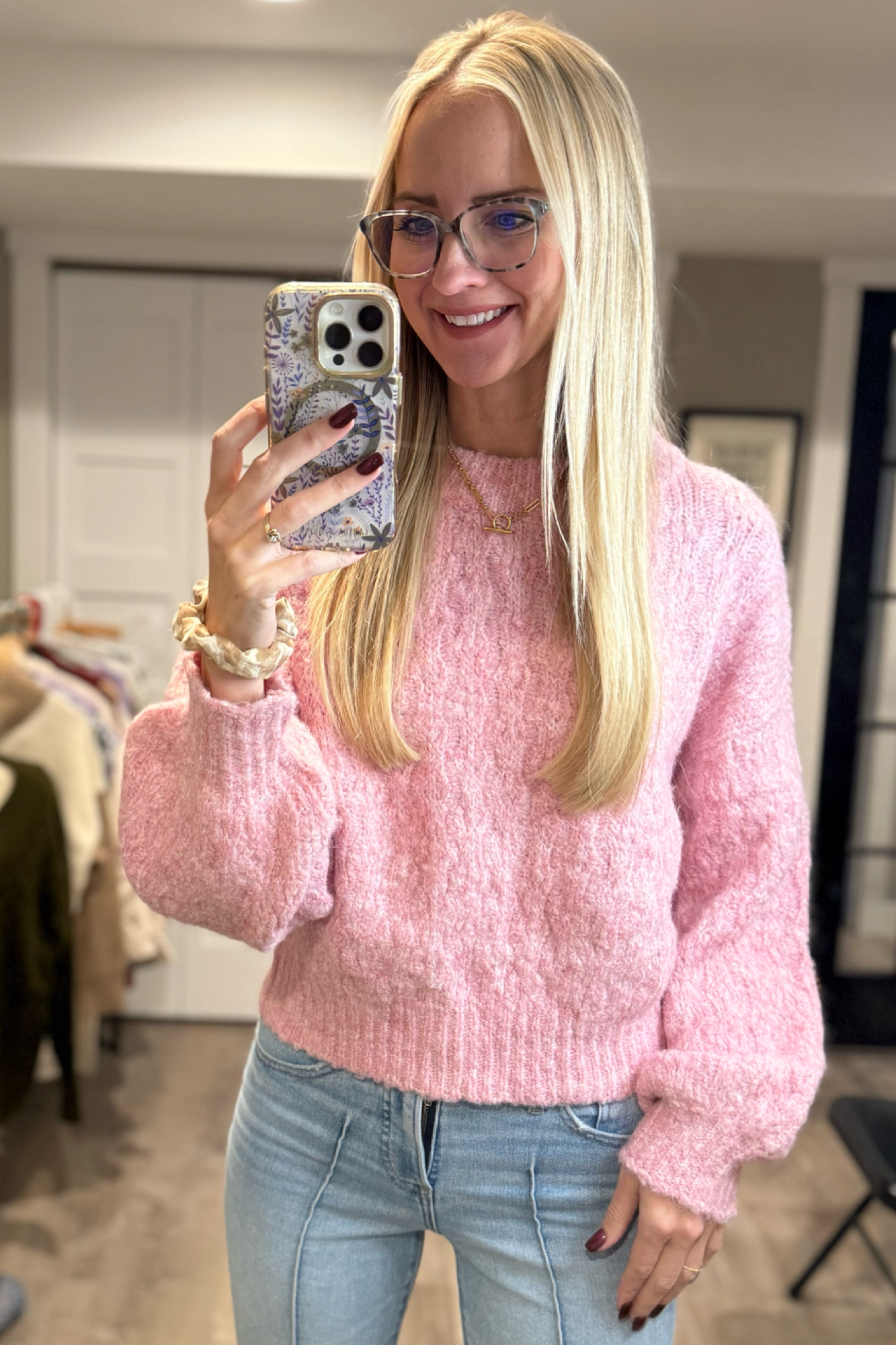 Cozy Pink Dreams Cable Knit Sweater