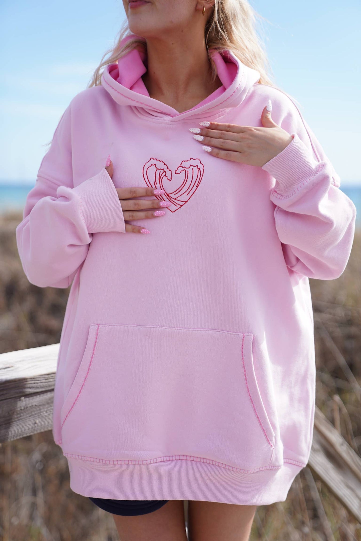 Bubblegum Pink Ocean Heart Stitched Hoodie