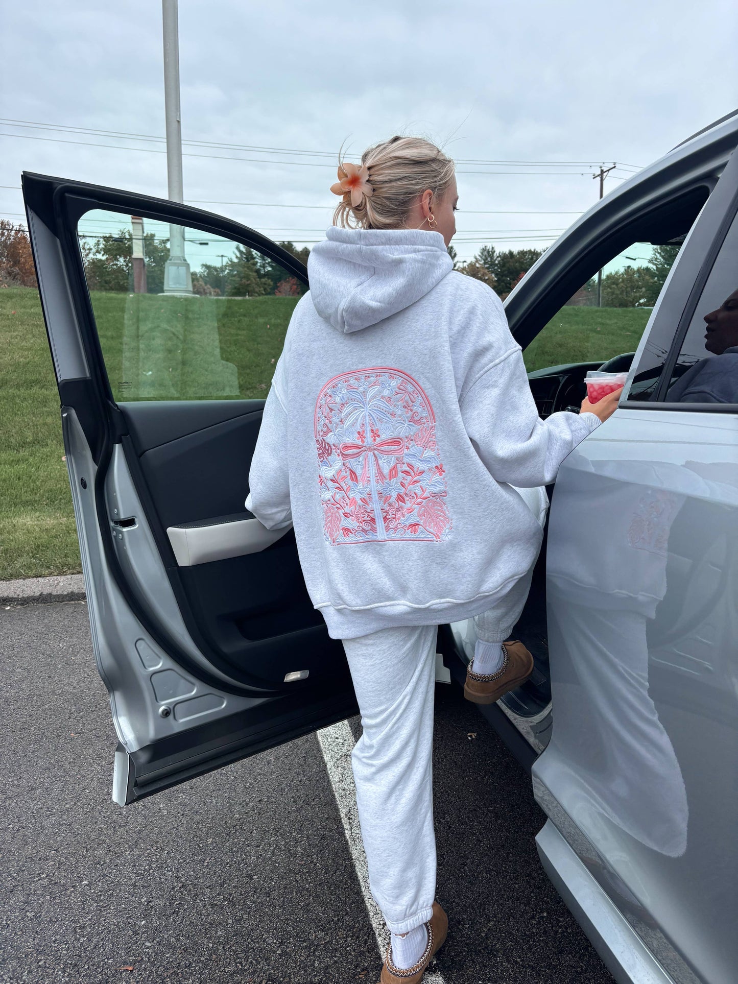 Pearl Grey Tropical Palms Hoodie