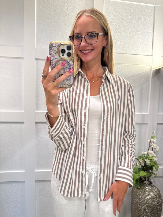 Striped 100% Cotton Collared Shirt Top