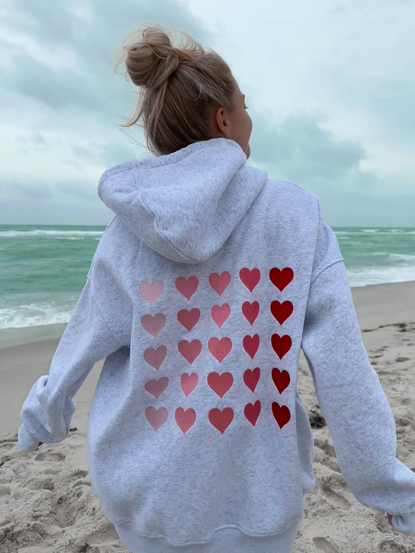 Sunkissed Coconut Ombre Hearts Embroider Hoodie