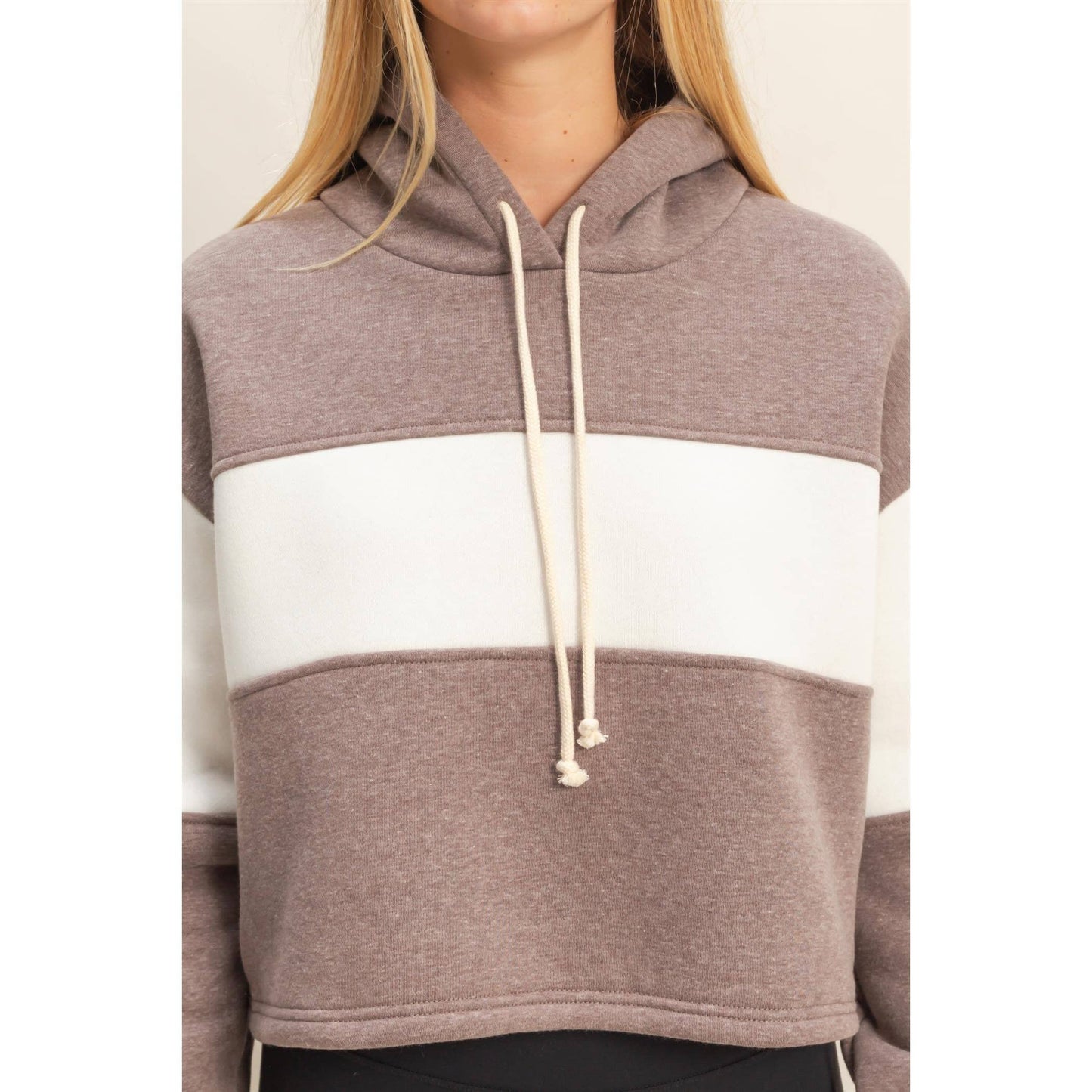 Colorblock Cropped Hoodie: WALNUT / S-M-L(2-2-2)