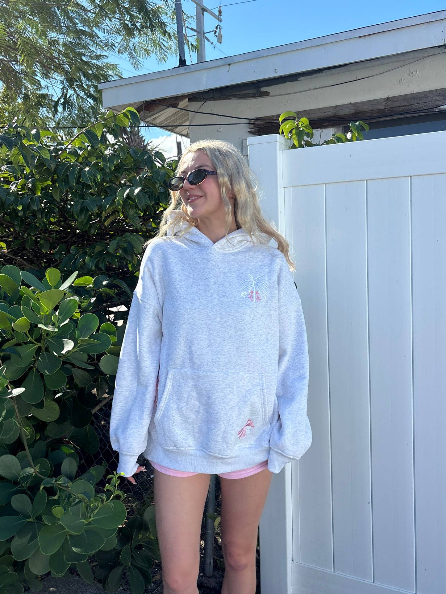 Pearl Grey Tropical Palms Hoodie