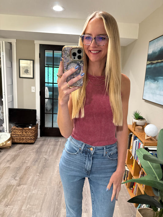 Washed Ribbed Sweater Tank Top