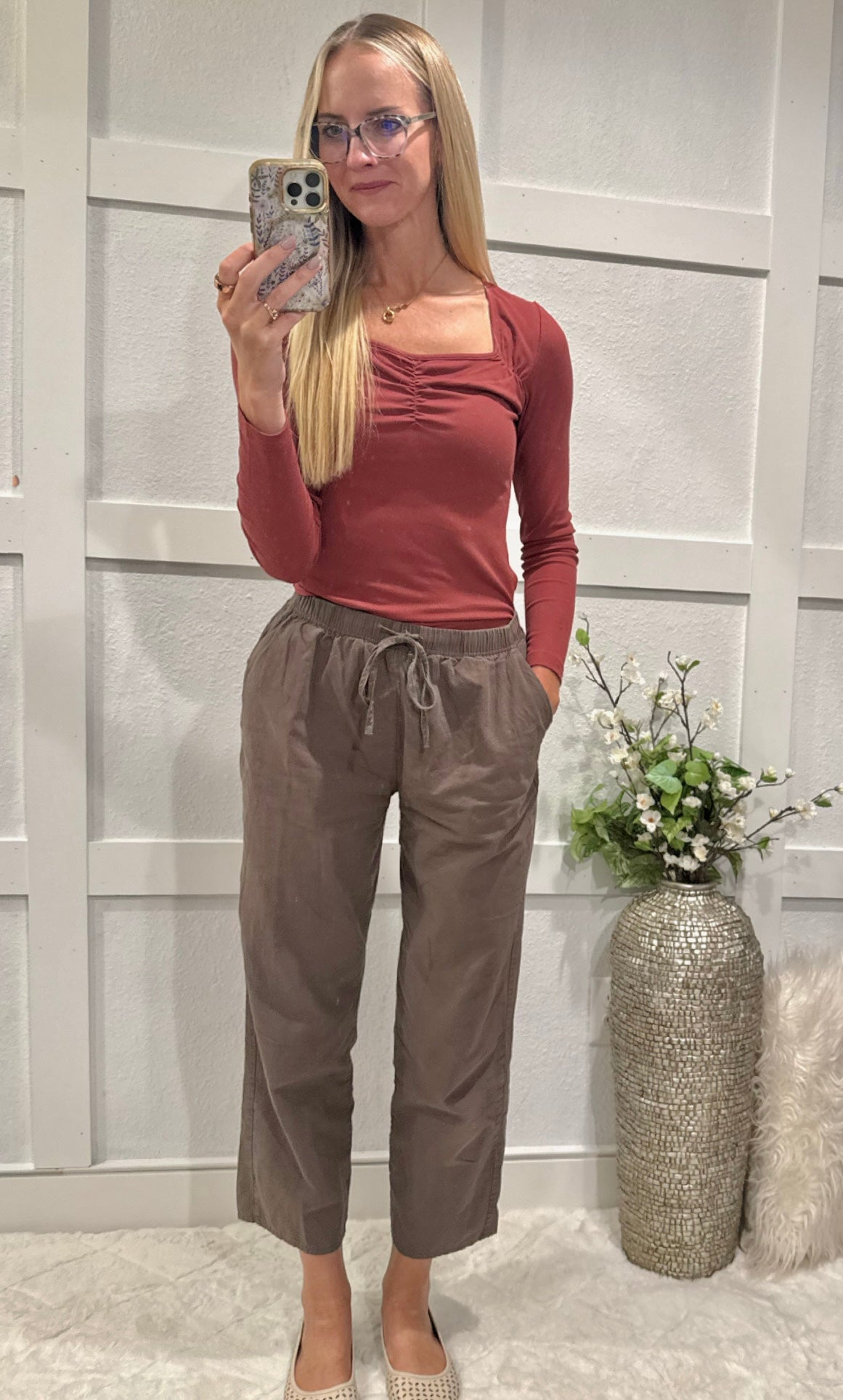 The Girls are Back in Town Long Sleeve Top in Burgundy