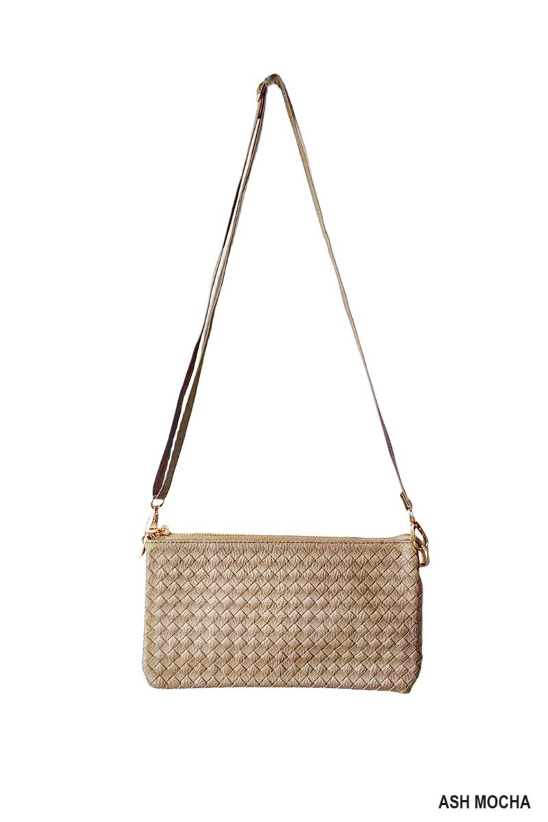 Tan Women's Woven Vegan Leather Purse Clutch