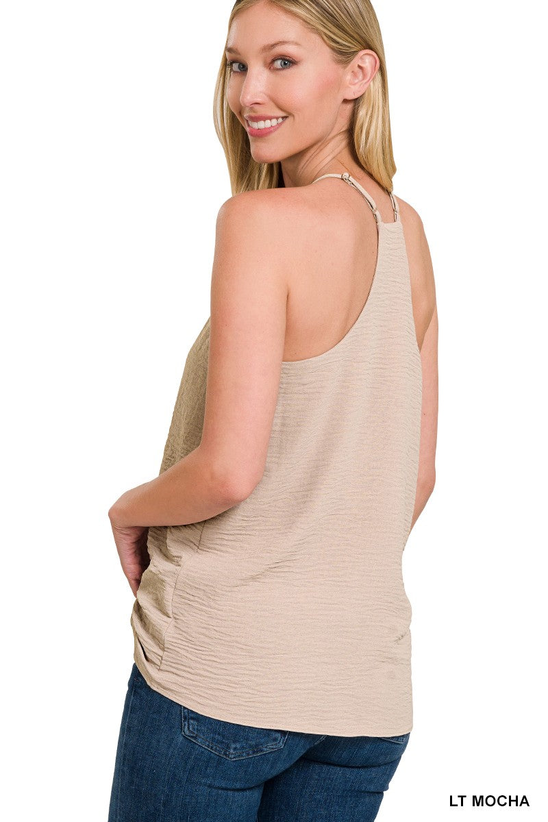 Beige Woven Airflow Tank Top