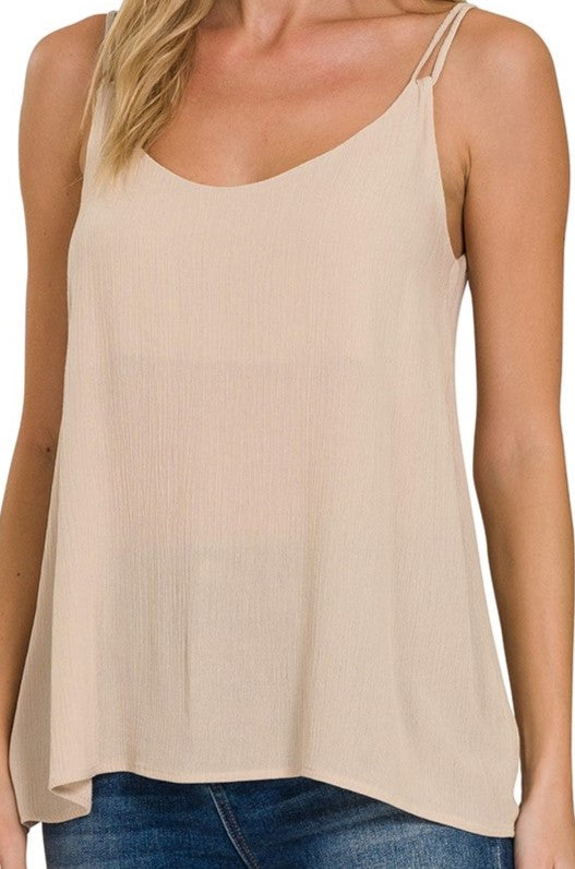 Women's Beige Woven Airflow Tank Top