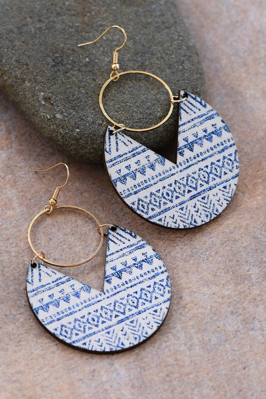 Blue & White Painted Wood Earrings