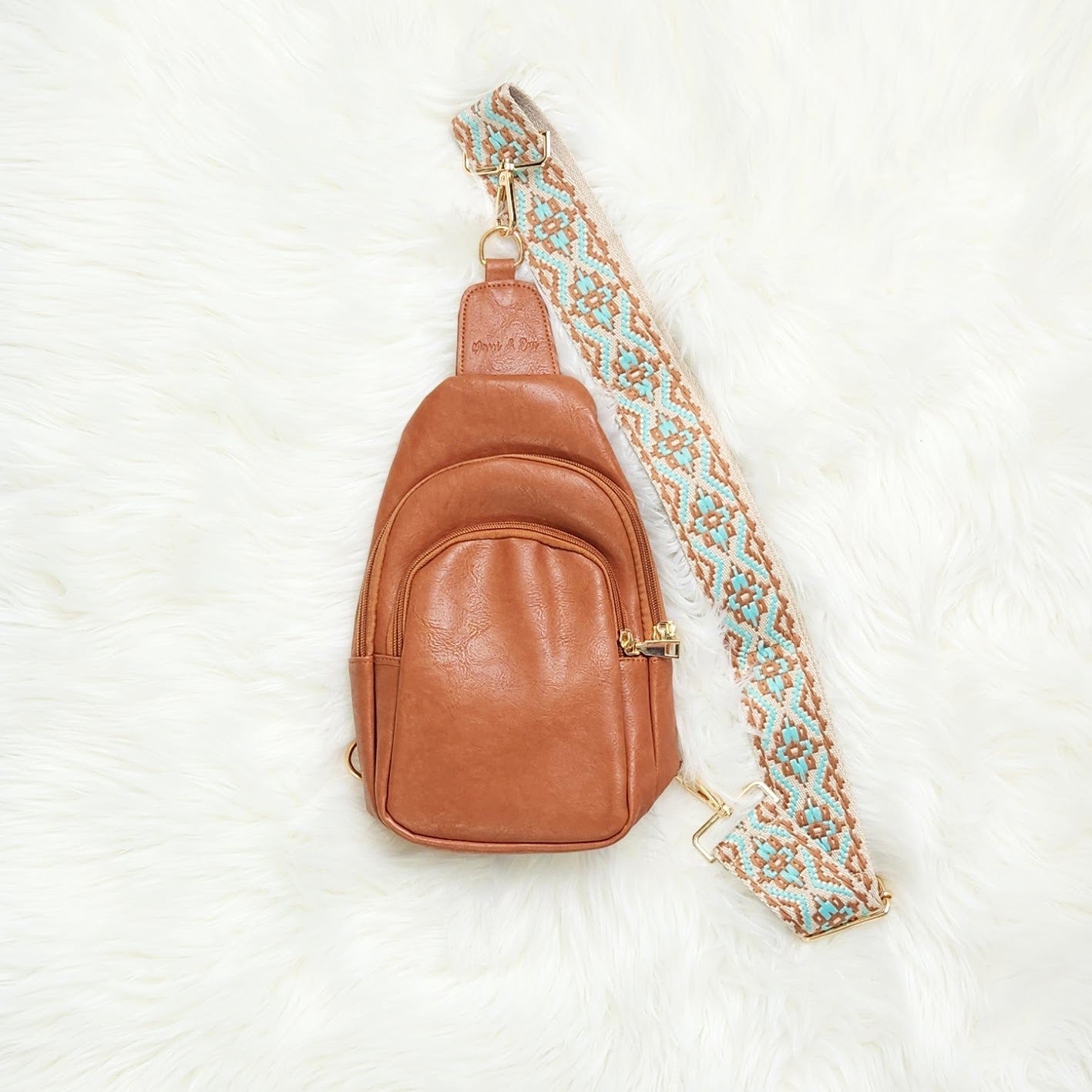 Tan Dani & Em Crossbody Sling Vegan Leather Handbag