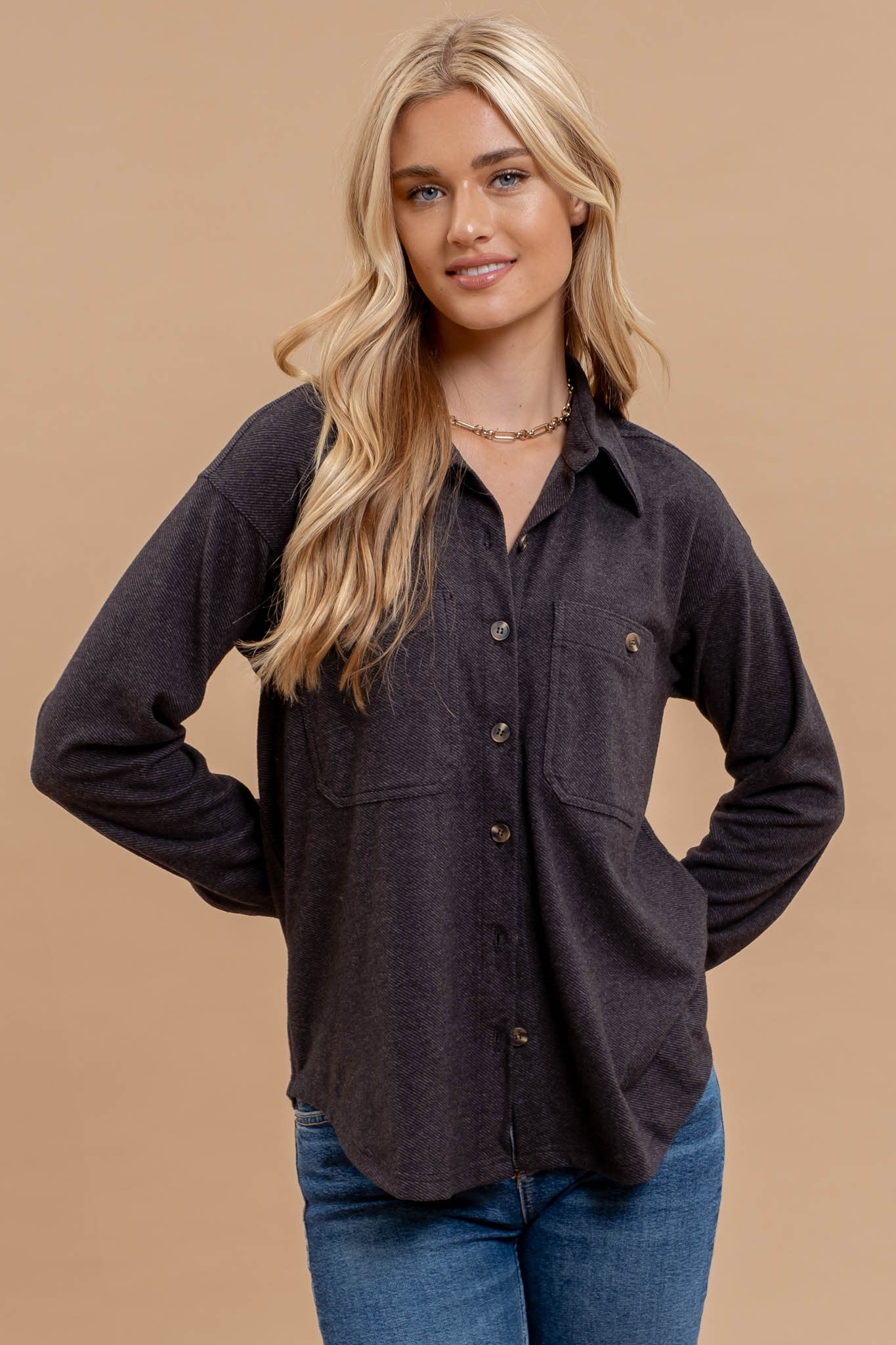 Collared Button Down Long Sleeve Shacket