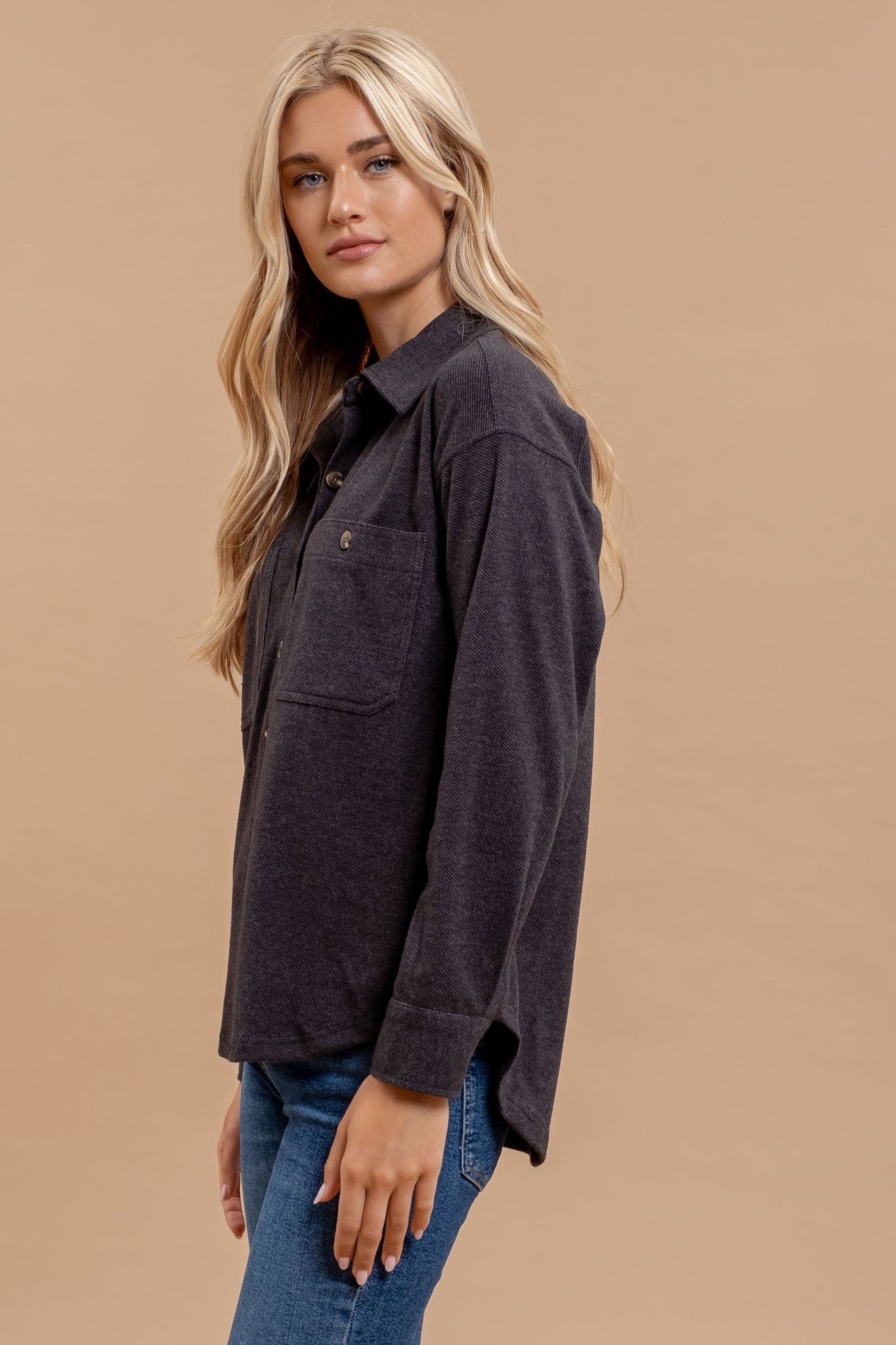 Collared Button Down Long Sleeve Shacket