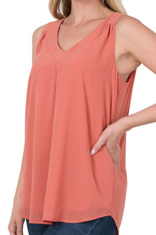 Chiffon Double Layer Sleeveless V-Neck Top