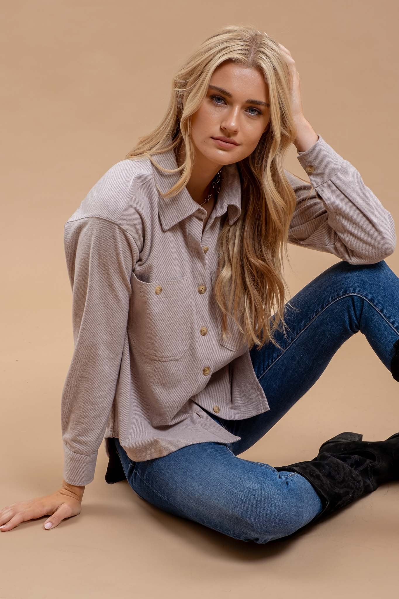 Collared Button Down Long Sleeve Shacket