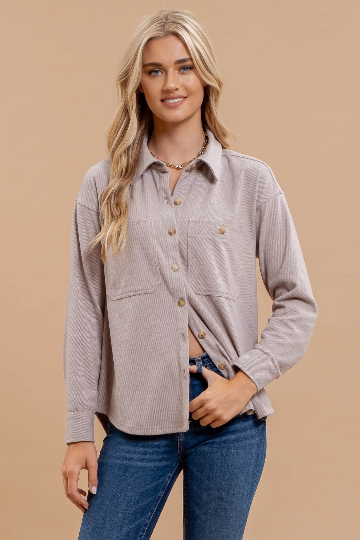 Collared Button Down Long Sleeve Shacket