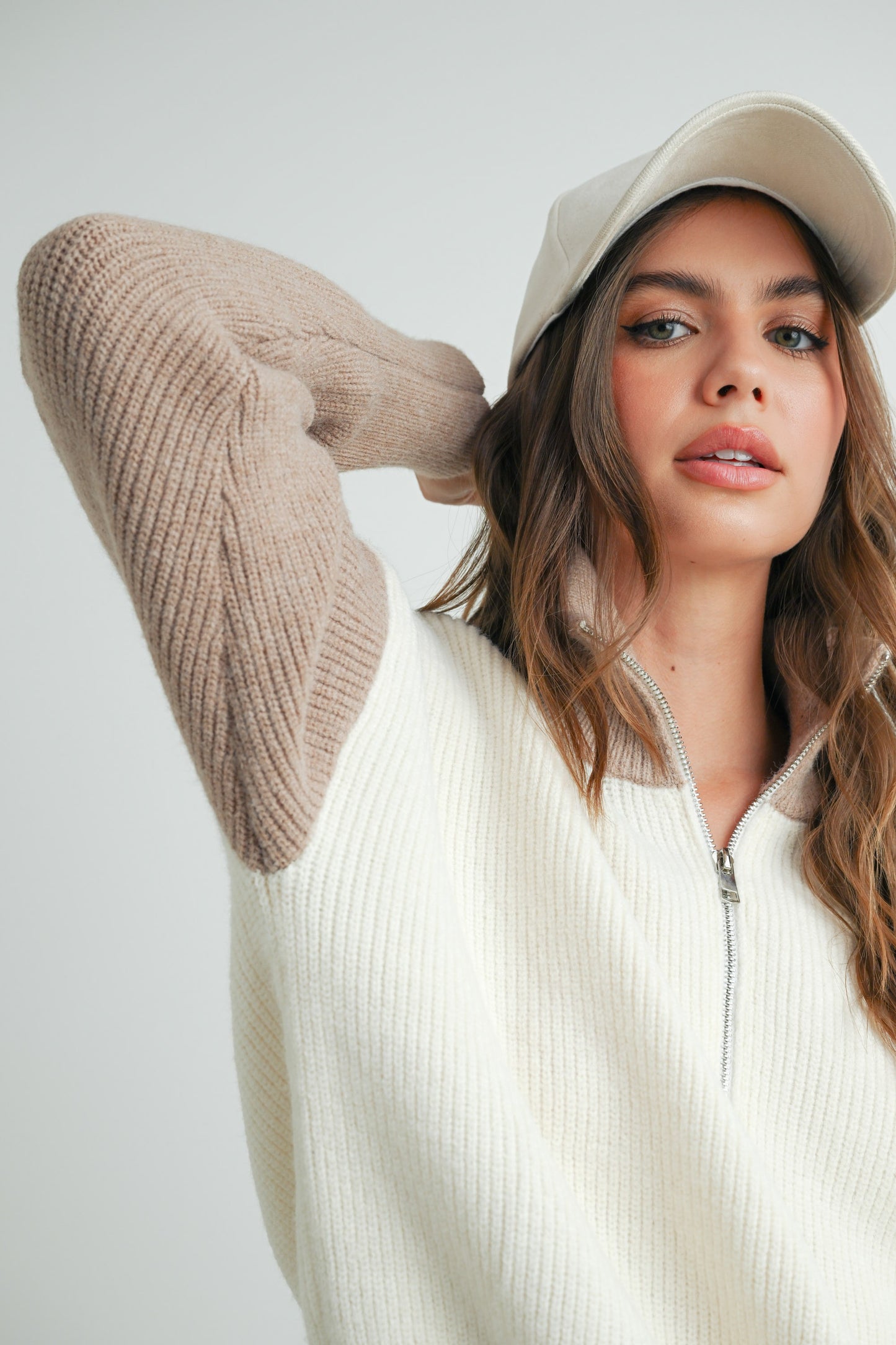 Color Block Collar Half Zipper Pullover Sweater