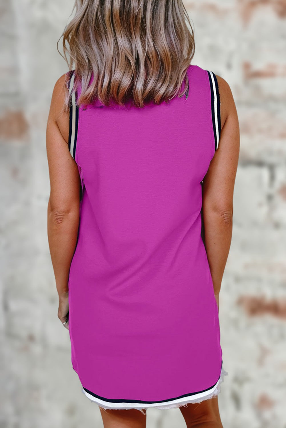 Color Contrast Trim V Neck Loose Fit Mini Dress