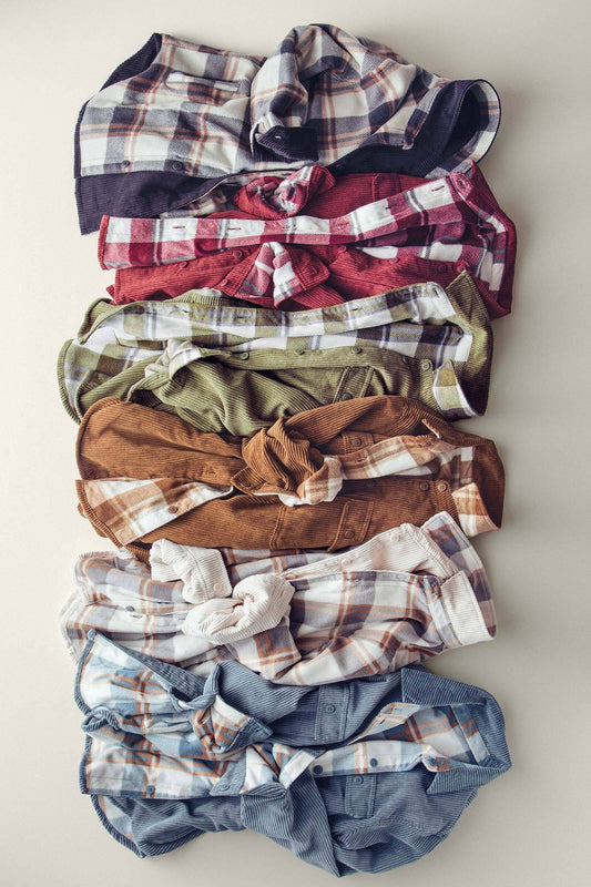 Corduroy And Plaid Flannel Shacket W/chest Pockets