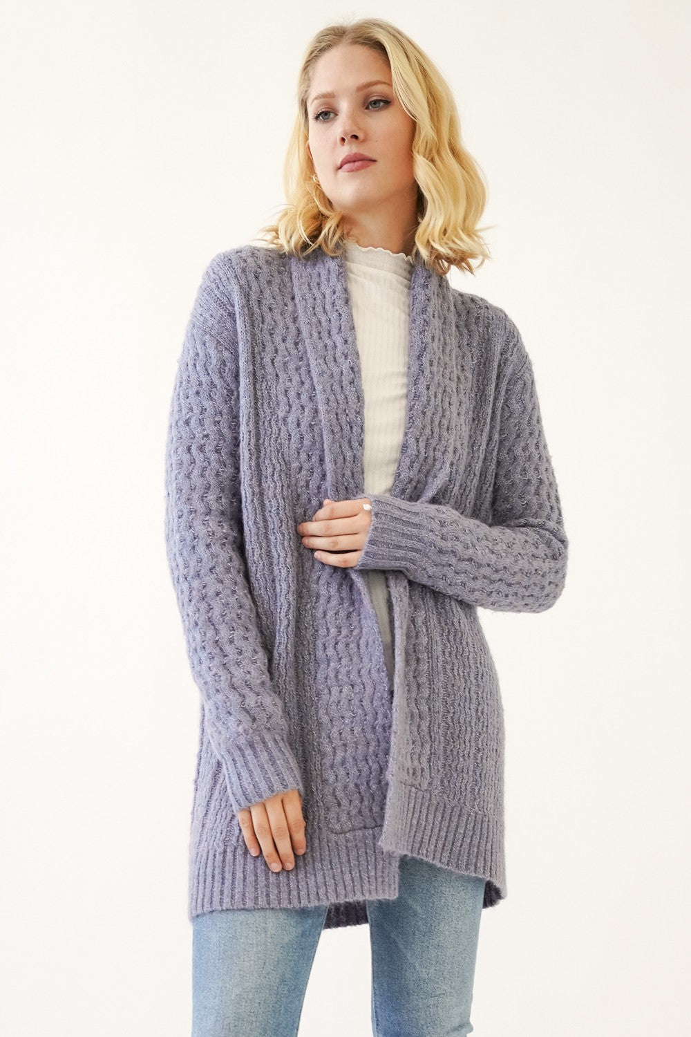 Blue Cozy Finish Open Cardigan