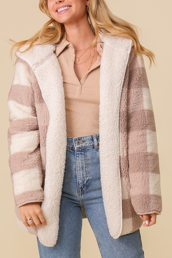 Cozy Plaid Print Teddy Cardigan