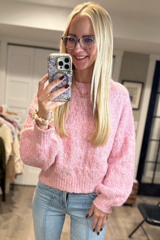 Cozy Pink Dreams Cable Knit Sweater