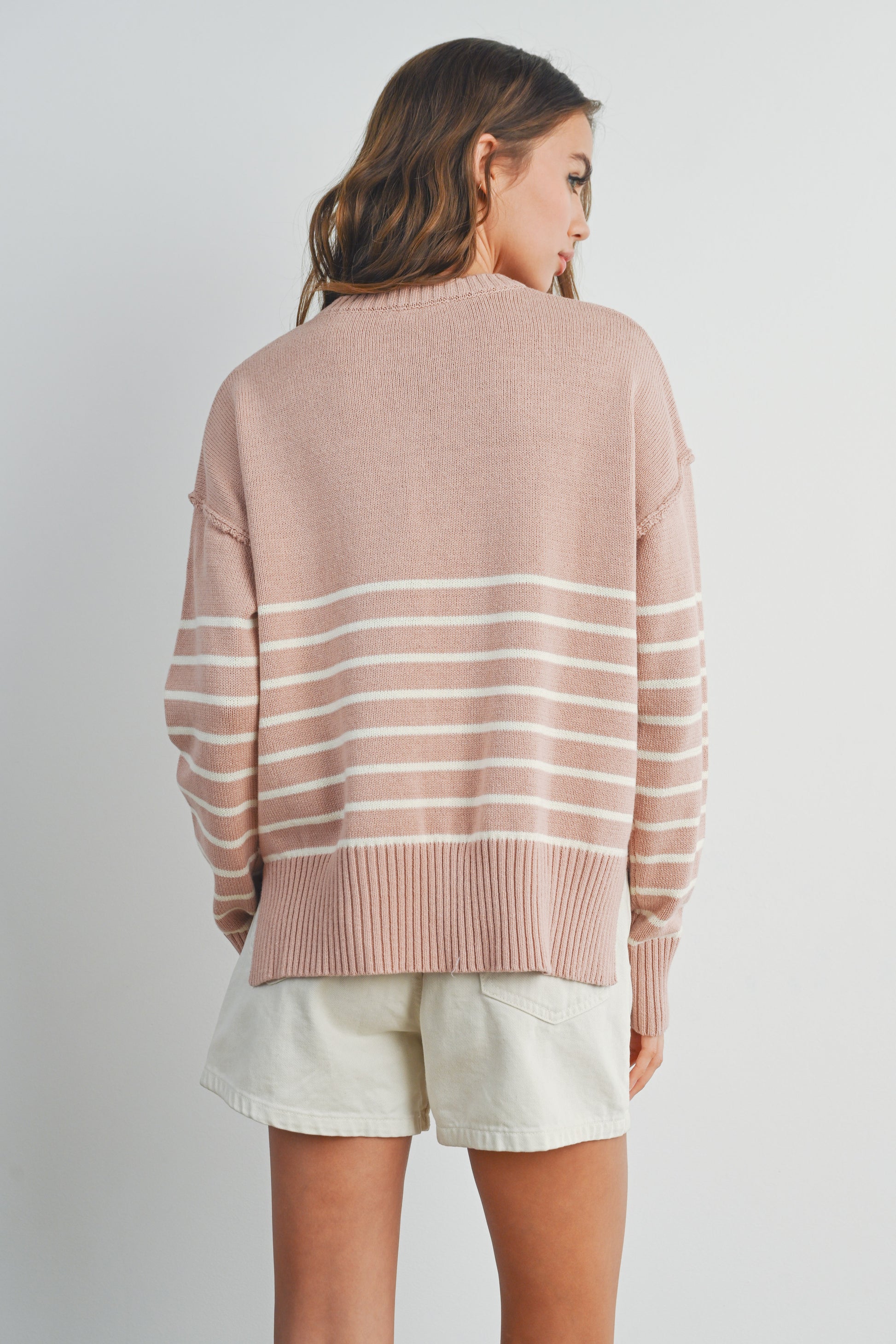 Drop Shoulder Knit Striped Sweater