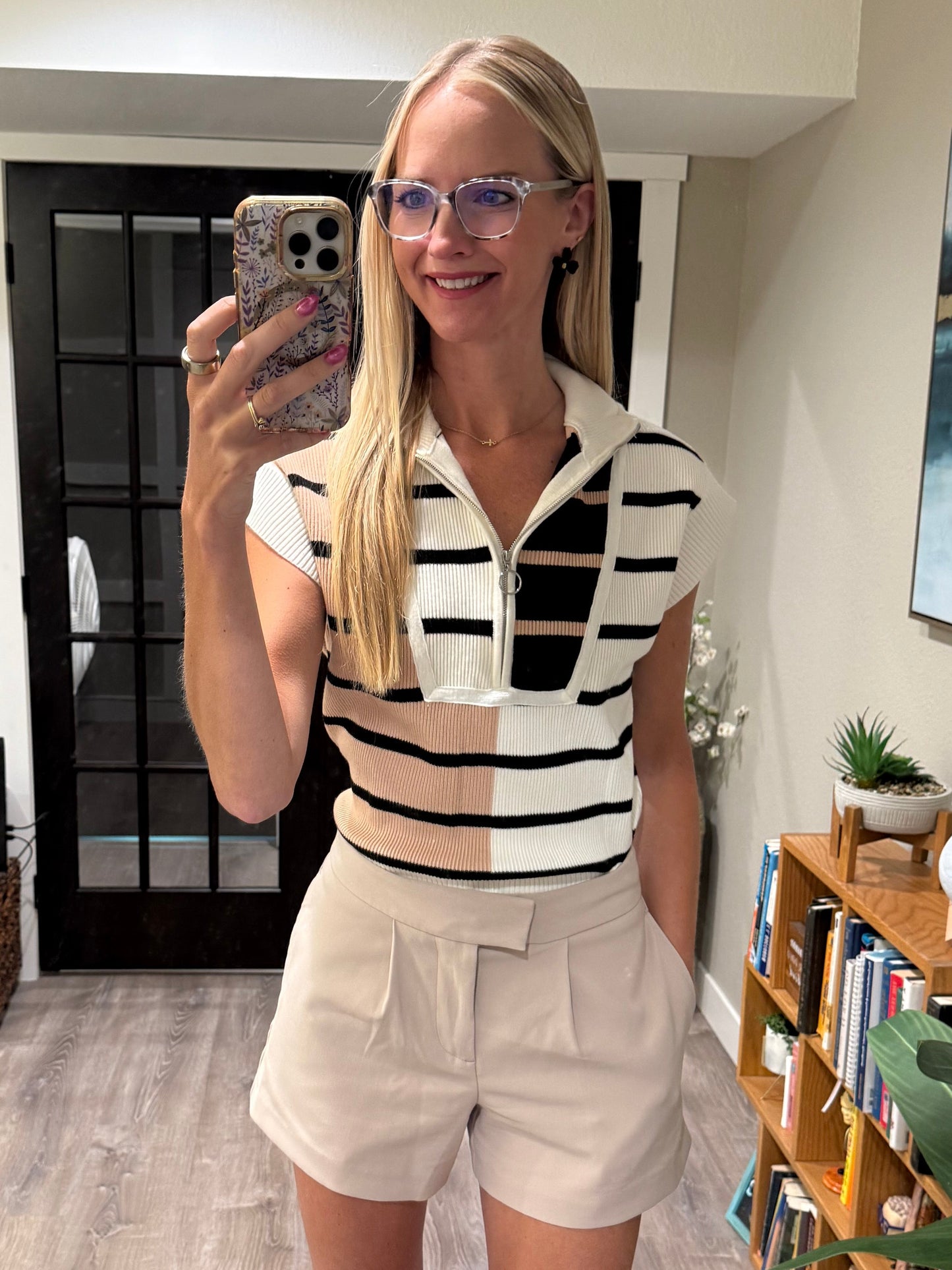 Lonely Traveler Striped Quarter Zip Vest in White