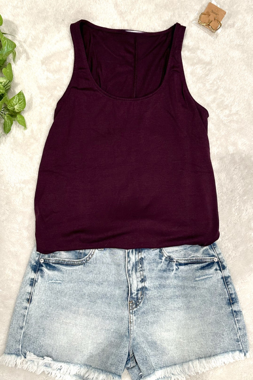 Eggplant Purple Round Neck Tank Top